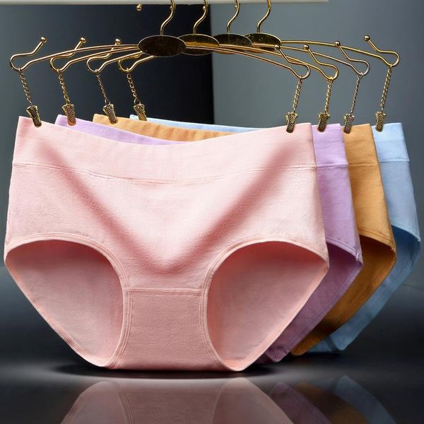 

women's panties mid-waist cotton pure briefs large size, Black;pink