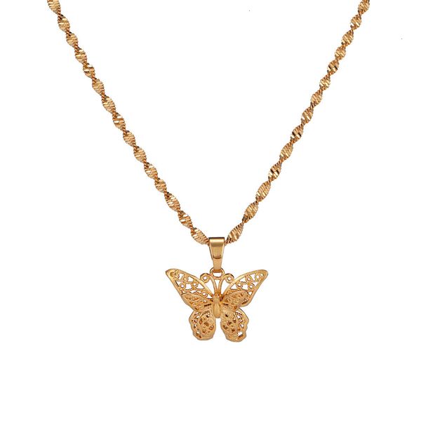 

butterfly statement necklaces pendants woman chokers collar water wave chain bib 24k yellow gold filled chunky jewelry, Silver