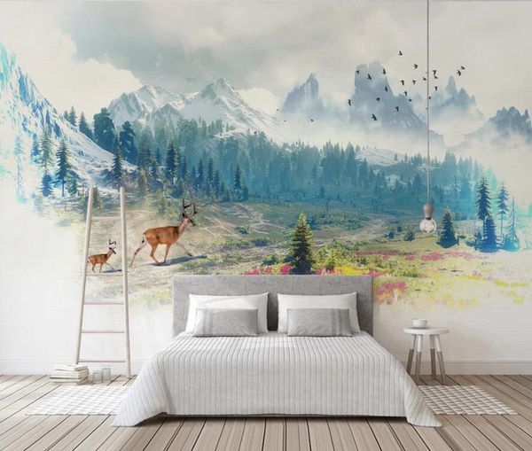 

wallpapers bacal custom 3d wallpaper mural modern nordic style minimalist forest snow mountain elk wall home decoration 5d huda