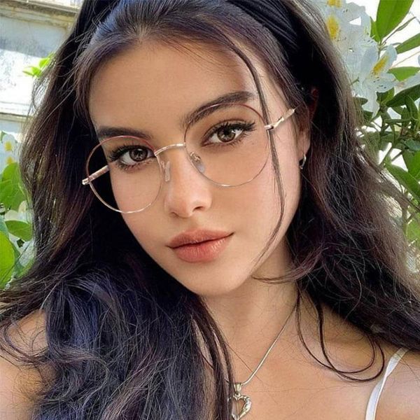 

fashion sunglasses frames luxury women round anti blue light metal optical glasses computer eyeglasses 50072, Black
