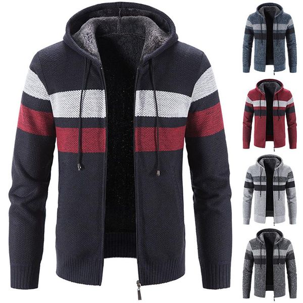 

men's sweaters sweater winter fleece knit cardigan hooded stripe jacket fashion trend loose casual -4xl, White;black