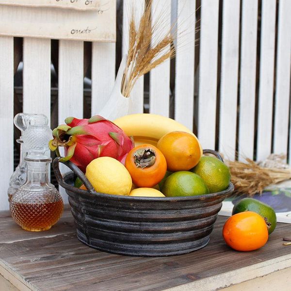 

kitchen storage & organization metal vase vintage serving tray with handles european antique iron flower barrel fruit basket for home decor
