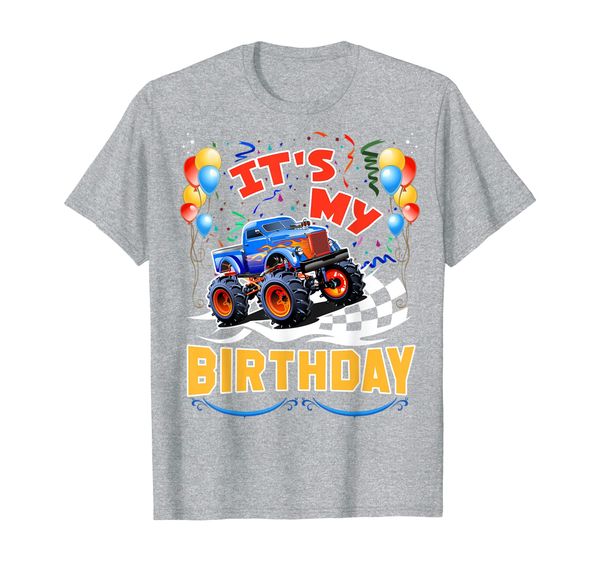 

it is my birthday monster truck t-shirt, White;black