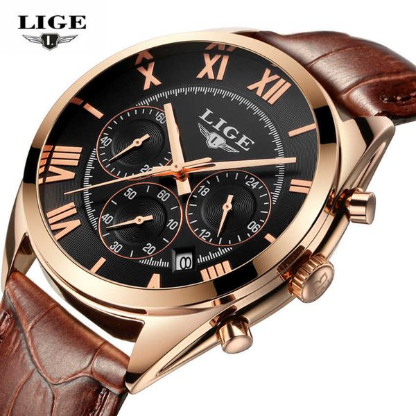 

relojes hombre lige watch men luxury brand men's business quartz-watch sport casual clock men wristwatches relogio masculino 210527, Slivery;brown