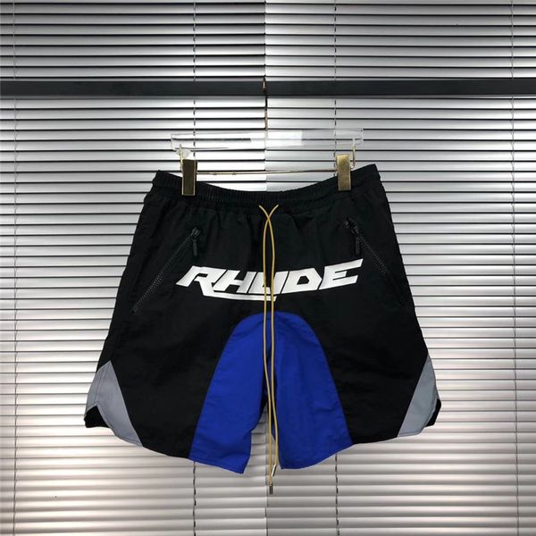 

2021 new summer style rhude beach men women quick-dry hiphop reflective patchwork knee length shorts mens ts00, White;black