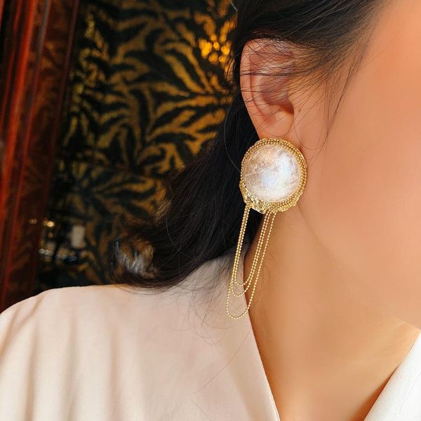 

dangle & chandelier timeonly hyperbole oversize imitation pearl tassel earrings for women statement beads earring luxury engagement jeweller, Silver