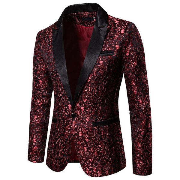 

men's suits & blazers gold jacquard bronzing floral blazer suit mens single button jacket wedding dress party stage singer costume, White;black