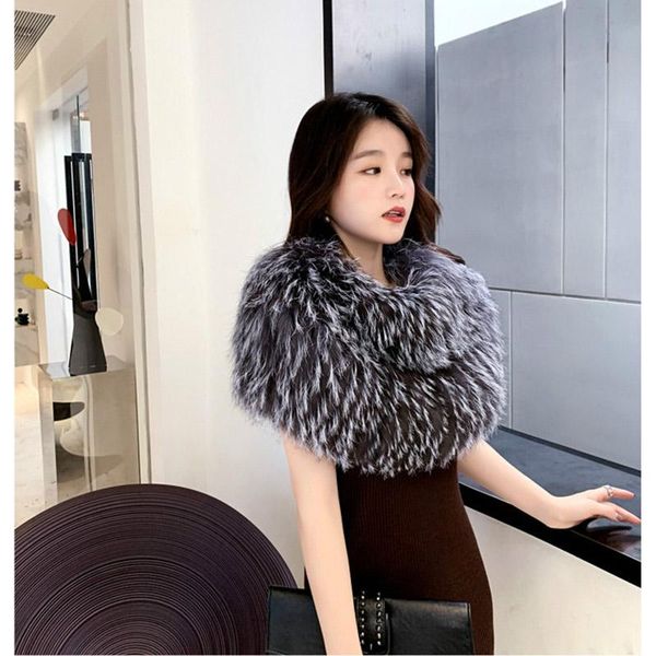 

scarves ms.minshu fashion raccoon cape winter genuine fur scarf elastic should warmer natural wrap for women, Blue;gray
