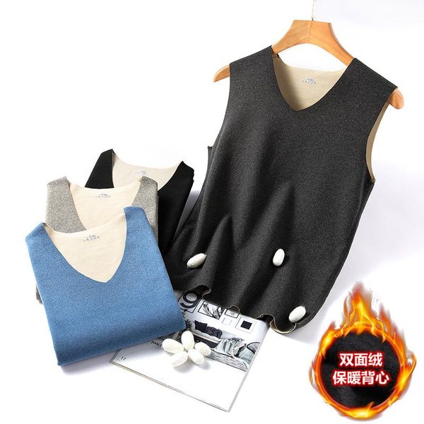 

men' tank thermal t-shirt, long-sleeve t-shirt with soft velvet for fall and winter, vest, slim fit, large size 5xl, White;black