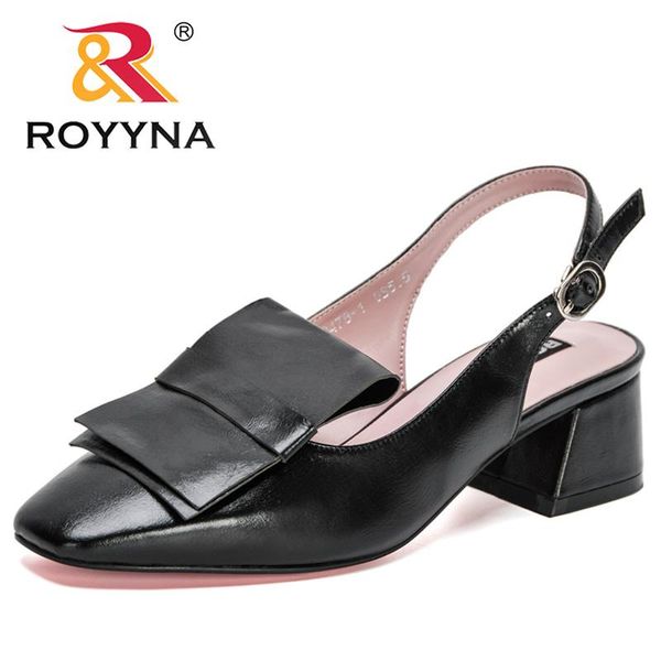 

royyna 2021 new designers women office concise decoration shoes elegant fashion sandals ladies thick heels shoes, Black