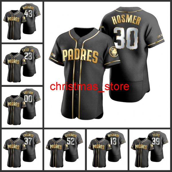 Uomo Donna Gioventù #19 Tony Gwynn 23 Fernando Tatis Jr. 30 Eric Hosmer 43 Garrett Richards Custom Black Golden Edition