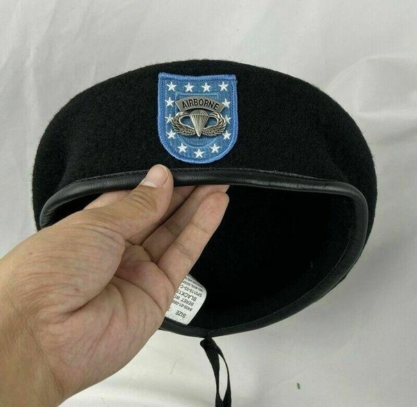 

berets us army infantry regiment wool black beret airborne paratrooper parachutist badge hat military, Blue;gray