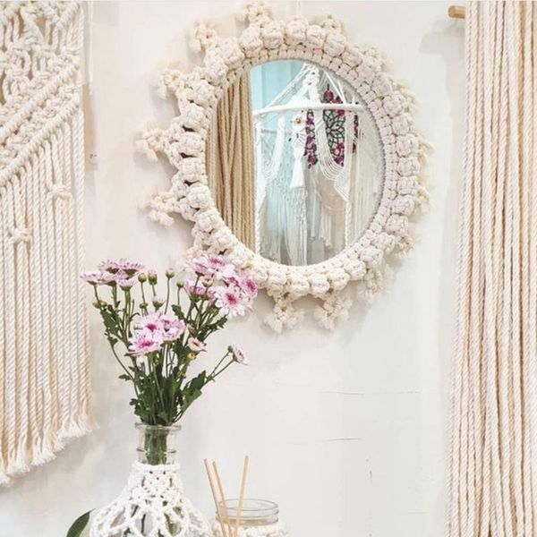 

mirrors wall hanging nordic style bedside tapestry mirror handmade entrance round el porch makeup living room for bedroom home decor