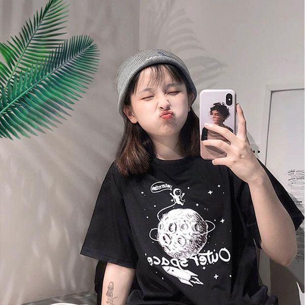 

harajuku retro korea funny mens t shirt and women black casual loose tees summer ulzzang fashion space ins print short, White;black