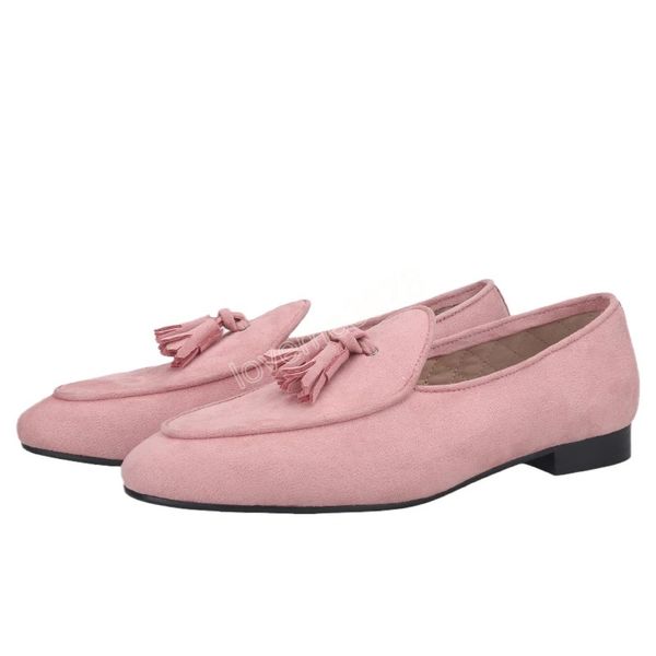 Scarpe eleganti con nappe in velluto di colore rosa Mocassini da uomo Pantofole da fumo classiche da uomo in stile britannico per matrimoni e feste Taglie forti