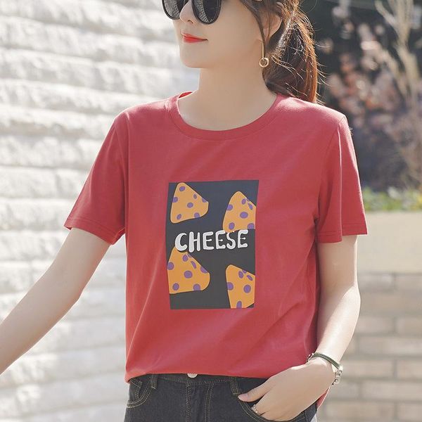 

women's t-shirt summer clothes for women fashion t-shirts 2021 cotton ladies loose letter all match o neck print short sleeve, White