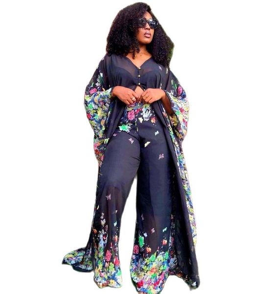 

ethnic clothing style african women's dashiki abaya fashion chiffon fabrics print long dress size trousers two piece set, Red