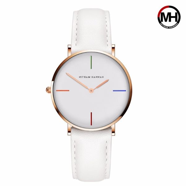 

hannah martin fashion casual women's quartz wristwatch white leather ladies dress watch waterproof reloj mujer bracelet watches, Slivery;brown