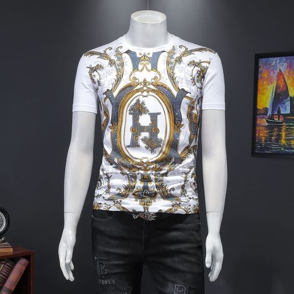 

2021 new black gold luxury paisley tshirt for men printing men's fashion tee shirt homme round neck short sleeve t-shirt ff2g, White;black