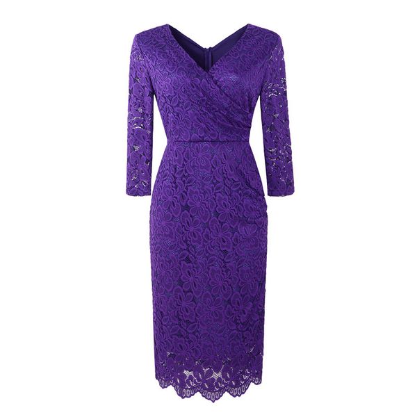 

v neck lace cut out cocktail dresses long sleeves six colors 2021 vestidos de dos piezas coctel zipper back evening, Black;red