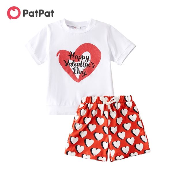 Varış Yaz 2-piece Bebek / Toddler Kısa Kollu Kalp Set Sevgililer günü FOE Çocuklar Kız Giyim Setleri 210528