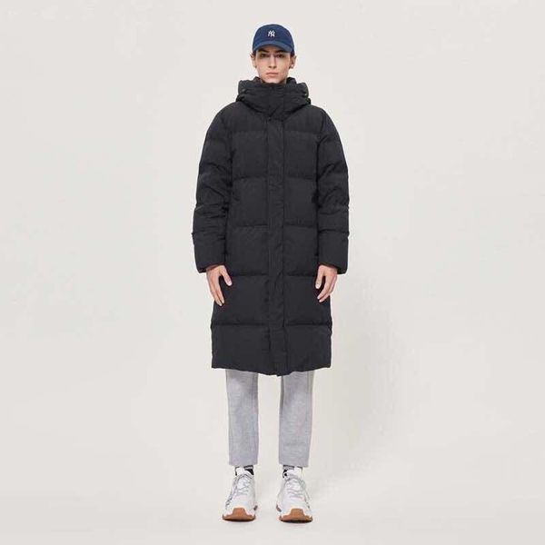 

2021 new long down thickened hooded women's winter windbreaker button jacket thick cotton pocket couple coat solid color clothing714, Black
