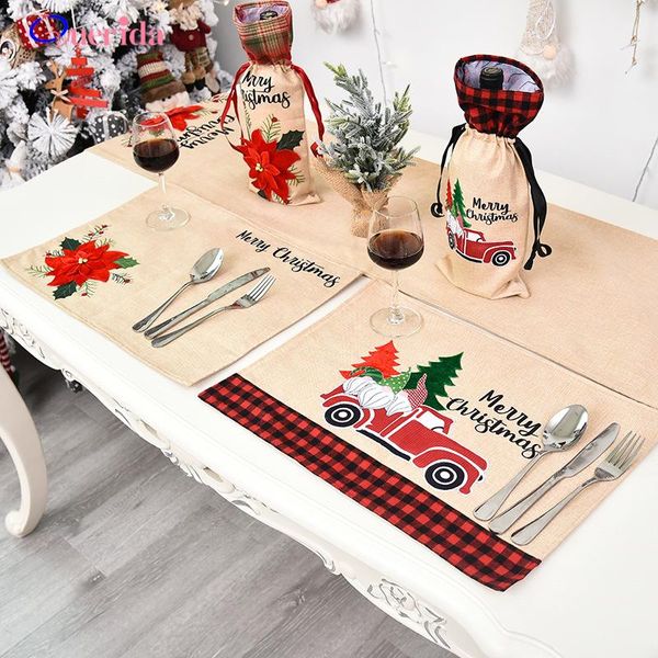 

mats & pads creative christmas linen placemat dining table mat tableware bowl cup home deskdecoration kitchen accessories
