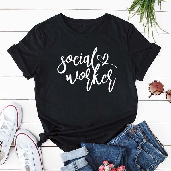 

women's t-shirt social worker fashion women short sleeve summer slogan letter printing harajuku casual tees, White