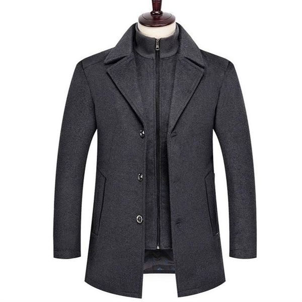 

men's wool & blends autumn winter coat men thick business casual woolen overcoat single breasted cotton liner trench coat/jacket male, Black