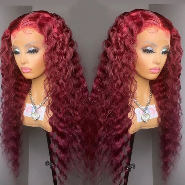 

deep wave frontal none lace wigs wine red /613 blonde color brazilian human hair for black women synthetic water wavy wig cosplay daily