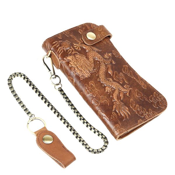 

bags wallet backpack crazy horse skin men's leather long embossed dragon pattern bracelet personalized, Black;red