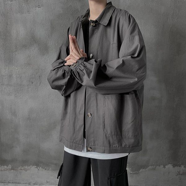 

spring men's pure color business casual shirt korean fashion loose goods shirt men's jacket retro dark wind long sleeve, White;black