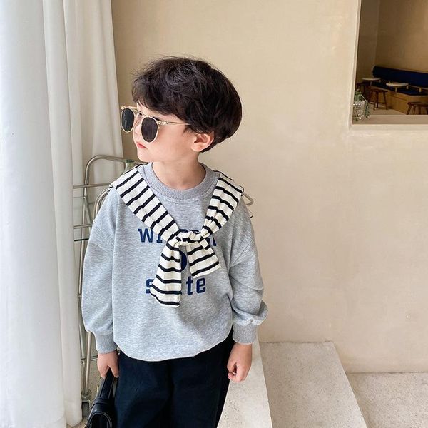 

hoodies & sweatshirts autumn boys fashion letters sweatshirt with striped wraps children cotton pullovers clothings, Black