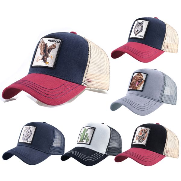 

new animals embroidery baseball caps trucker hat men women hip hop hat summer breathable mesh sun gorras streetwear bone ky0212, Blue;gray