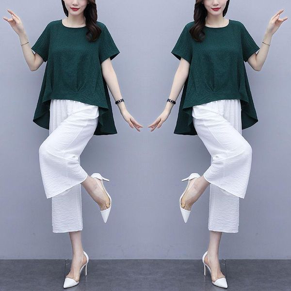 

4xl new summer 2 piece set women plus size tracksuit short sleeve and wide leg pants suit women's sets 2021, Gray