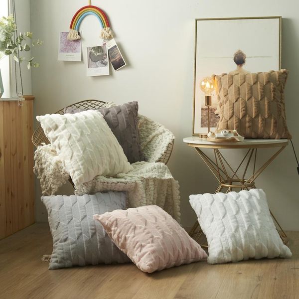 

3d plush throw pillow covers faux fur sofa bed cushion cover 45x45cm instagram nordic pillow case autumn winter new home decor