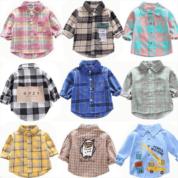 

spring toddler boys shirts kids long sleeve plaid casual fashion girls fall clothes children quality cotton 18m 7y, White;black