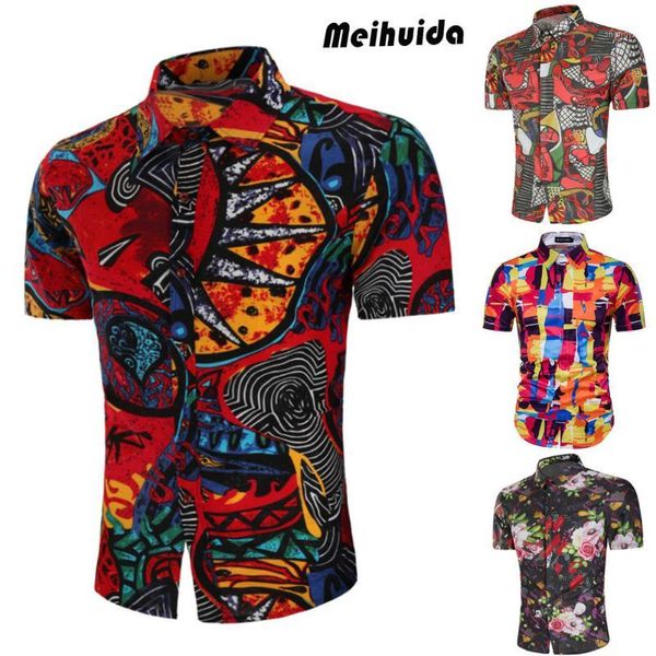 

summer men short sleeve shirts 3d print floral dress cotton casual shirts men fashion colorful shirt1, White;black