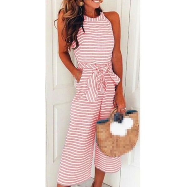

women's jumpsuits & rompers 4 color fashion slim lace up striped round neck jumpsuit, Black;white