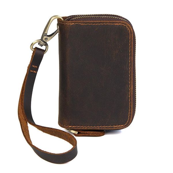 

card holders man wallet cow leather holder chnage purse key male case zipper coin, Brown;gray