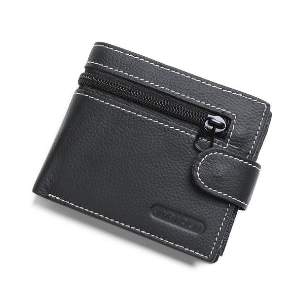 

wallets 2021 casual men's wallet first layer cowhide short zipper buckle hinge coin purse, Red;black