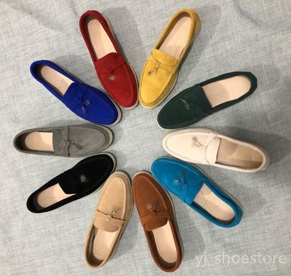 

designer luxury casual shoes summer charms walk women men suede calf skin brand classic walking flats sneakers mules with buckle, Black