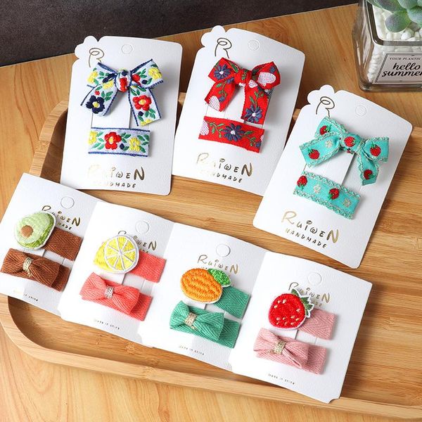 

hair accessories 2pcs bow printing clip girl fruit cute bands handmade cloth headwear hairpins cartoon headdress gift, Slivery;white