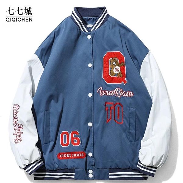 

men's jackets hip hop mens baseball jacket letter bear embroidery college varsity womens harajuku fashion casual bomber coats unisex, Black;brown