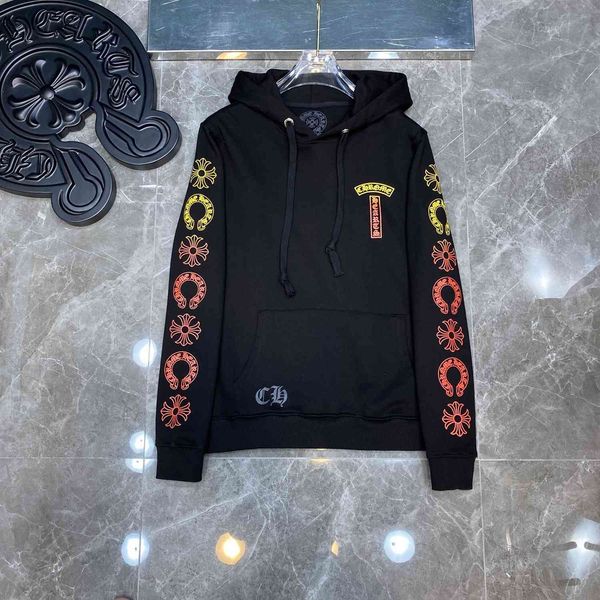 

hoodies autumn winter ch gradient t letter cross horseshoe flower arm hoodie loose casual men's and women's lovers' trend, Black