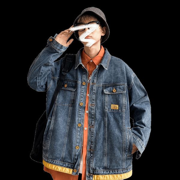 

2021 new japan style spring autumn men's fashion denim jeans jacket casual oversize streetwear clothes adtf, Black;brown