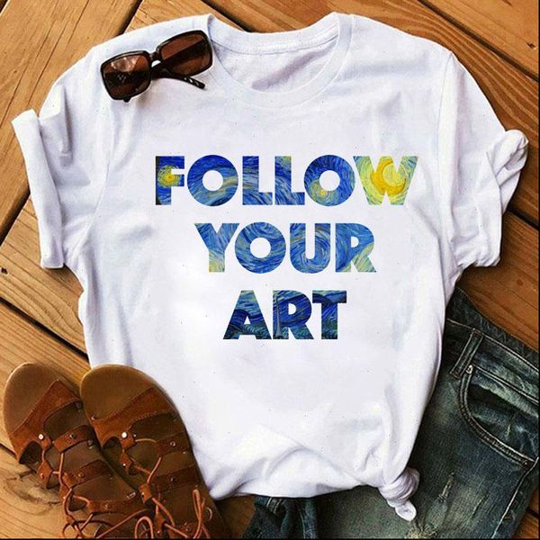 

follow your art t shirt harajuku women t shirt summer short sleeve tee aesthetic clothes art ladies vintage tshirt, White