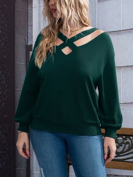 

plus crisscross drop shoulder sweatshirt v3lw#, Black