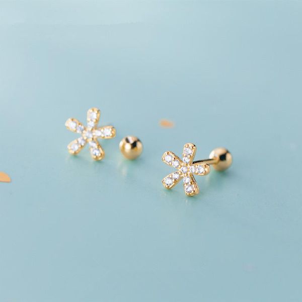 

stud 100% 925 sterling silver flower shape earrings for women prevent allergy girl fashion jewelry gift, Golden;silver