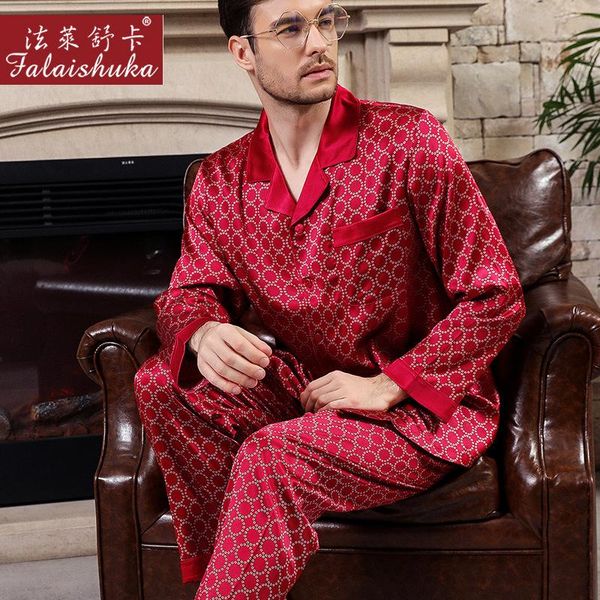 

men's sleepwear elegance red 100% silk pajamas sets mens 2021 noble mulberry long sleeve pyjamas for male natural homewear, Black;brown